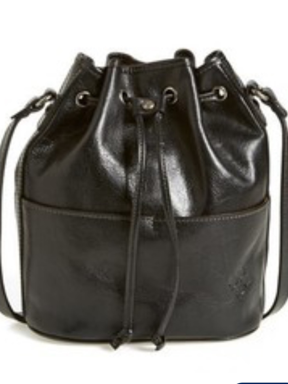 Patricia Nash Black Drawstring Bucket bag Full Grain Leather CrossbodyShoulder